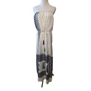 Calypso St. Barth Strapless Silk  Maxi Dress Blue Paisley Print Silk Size M